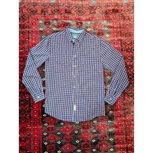 plaid long sleeve button up shirt M red, white, blue 100% cotton MO fall classic
